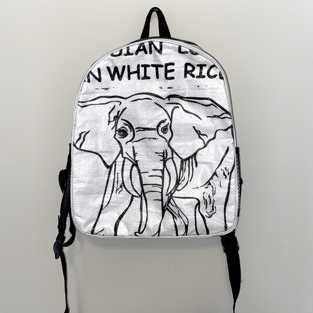 Reclaimed rice bag backpack